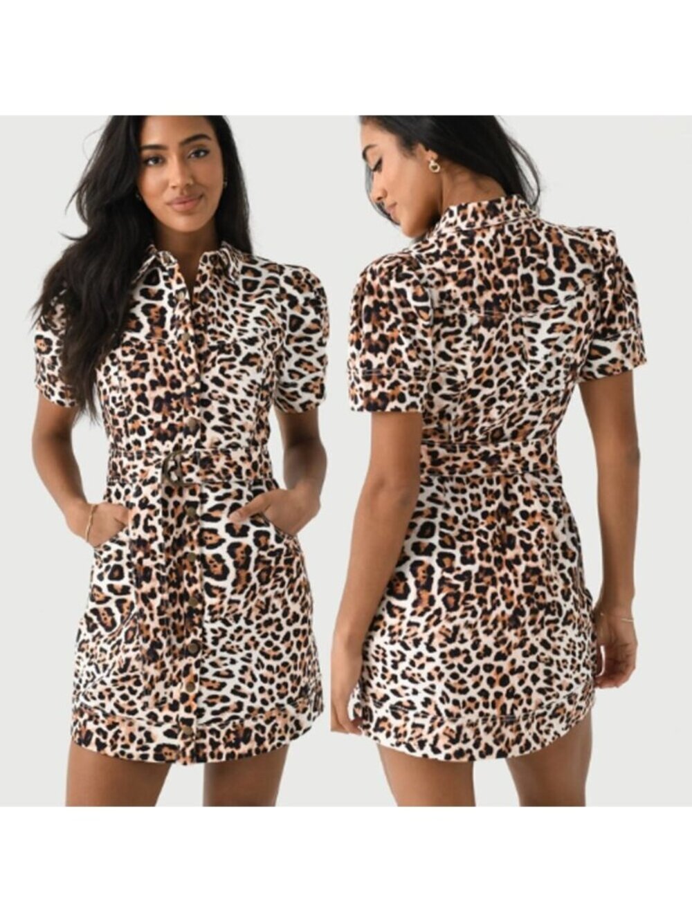 NEW Hunter Bell Robinsons Spread Collar Puff Sleeves Mini Dress Brown Size: 0